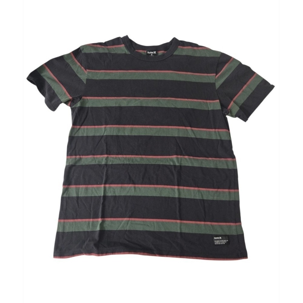 Hurley Nike Dri-Fit T Shirt Mens Medium M Striped Green Black Red Crew Neck...